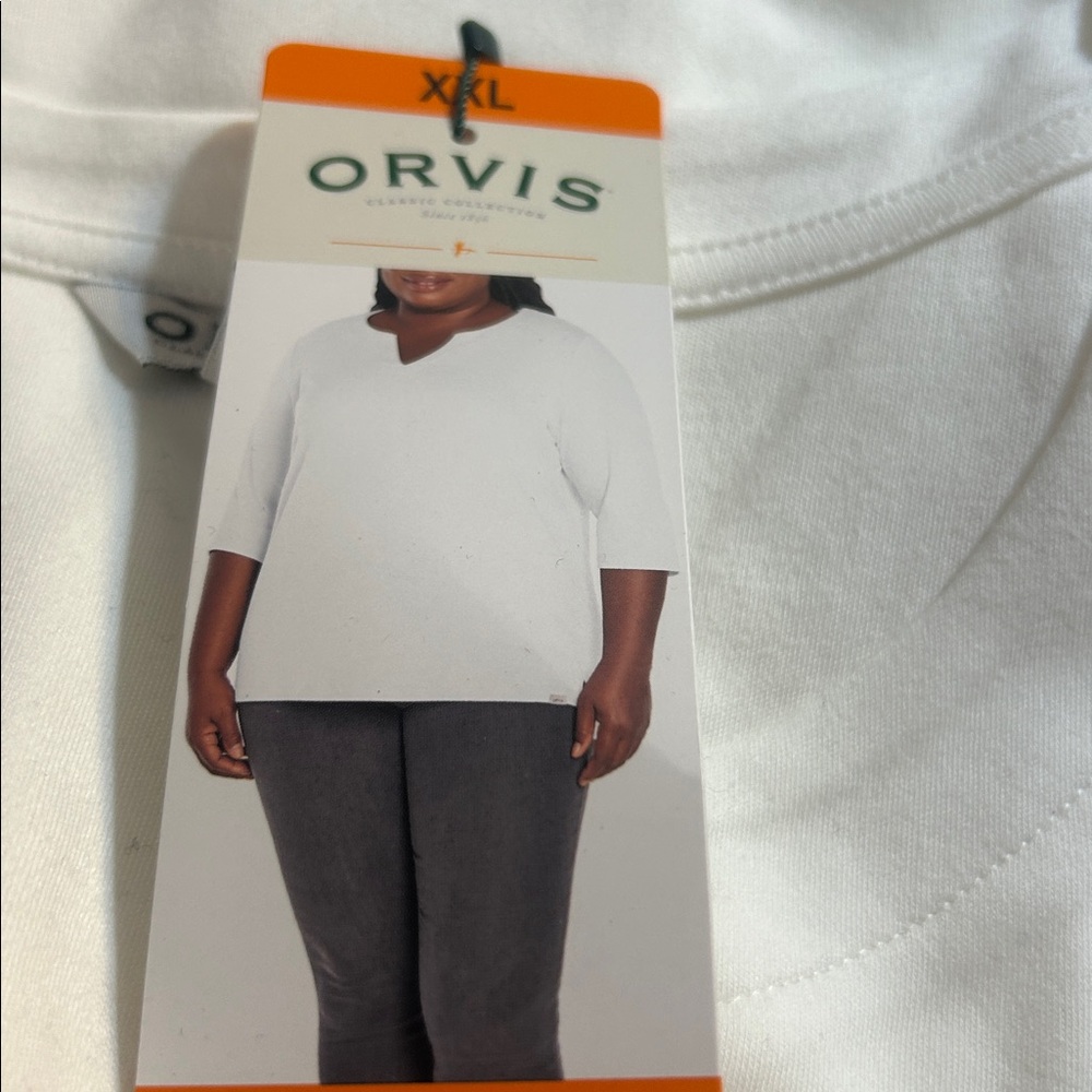 Orvis Women’s Pima Cotton Shirt 2/3 Sleeves White XXL NWT